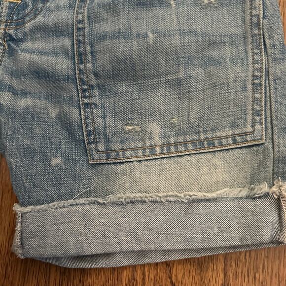 NSF blue denim distressed Chrissy cut off shorts 100% cotton 25 rolled up hem - Picture 2 of 9